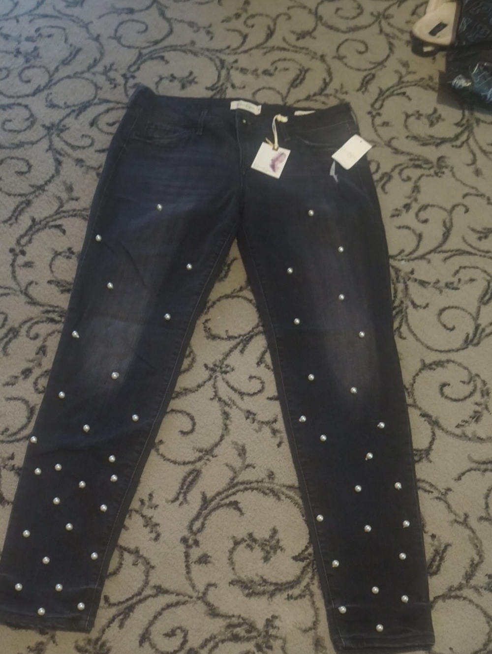 Jessica Simpson Faded Black Skinny Jeans with Pearl Studs